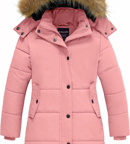Girl'S Winter Jacket Long Puffer Coat Fleece Outerwear Jacket with Hood Water Resistant