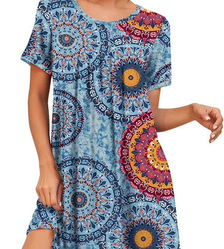 Womens Sleepwear Short Sleeve Nightgown Soft Sleepshirt Pleated Nightshirt Scoopneck Casual Loungewear