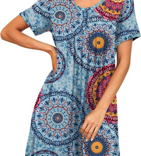 Womens Sleepwear Short Sleeve Nightgown Soft Sleepshirt Pleated Nightshirt Scoopneck Casual Loungewear